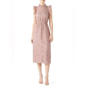 Kate Spade Flora Lace Ruffle Dress Pink Midi Tie Neck Lacy Florals size 4‎